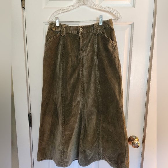 Eddie Bauer 90s Corduroy Maxi Skirt Olive Size 6 Earthy Granola Girl - Picture 1 of 10